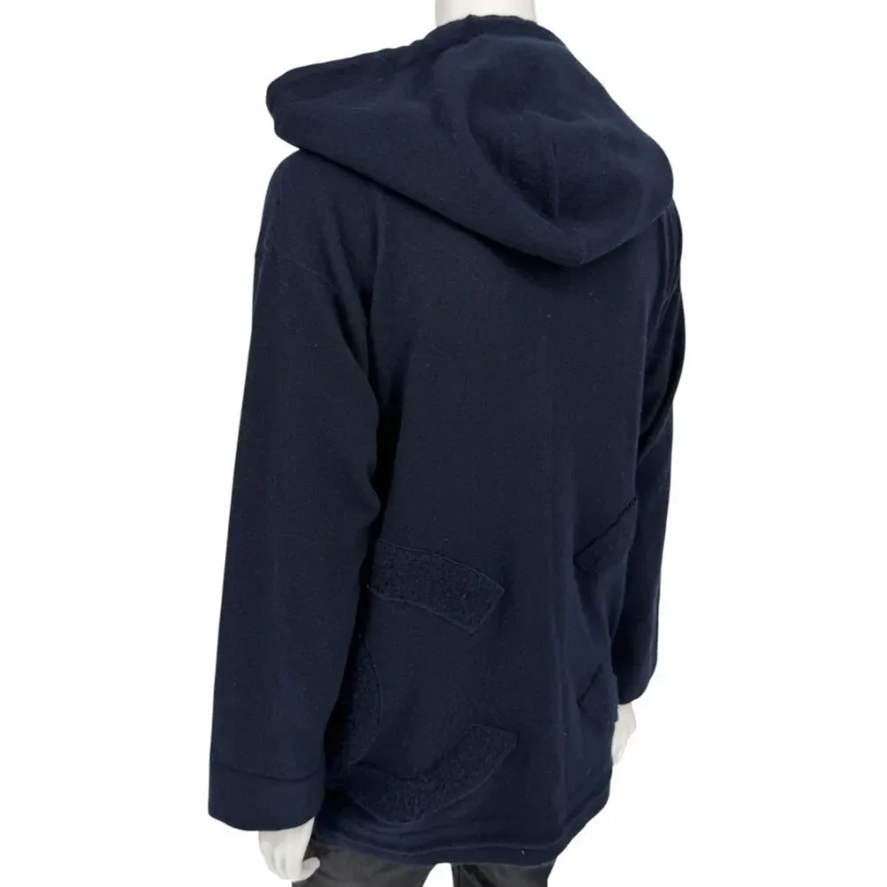 Chanel Navy Blue Cashmere Hoodie with Silver Hardware – Size 36